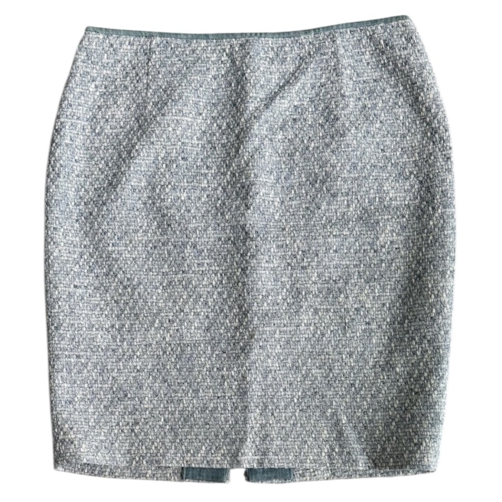 Elie Tahari Lila Metallic Tweed Pencil Skirt, Blue White and Grey, Size 6 Denim